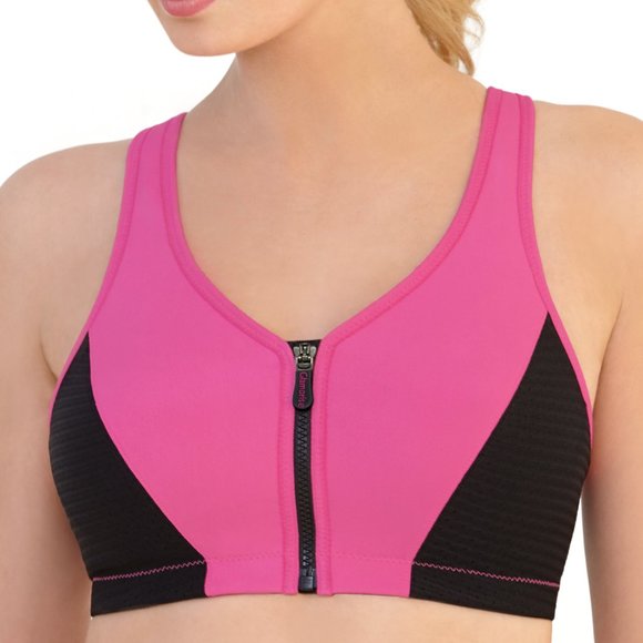 Set of 3! 42B Glamorise SPORT Bra (HIGH-IMPACT) Pink (RACERBACK) T-Back Zip NEW - Picture 4 of 16